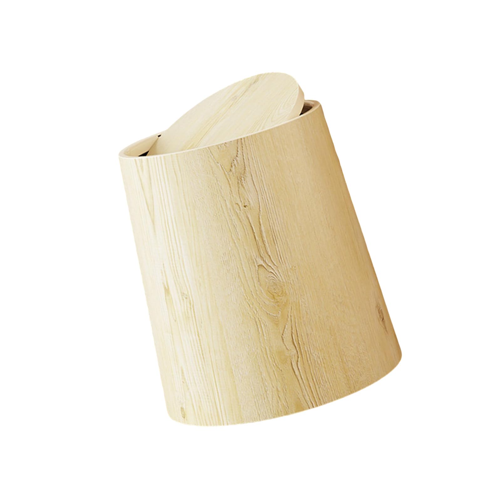 Elnwnnkc Space Saving Trash Can with Simulation Wood Grains Blocking Lid Waste Bin for Household Use Trash Can for
