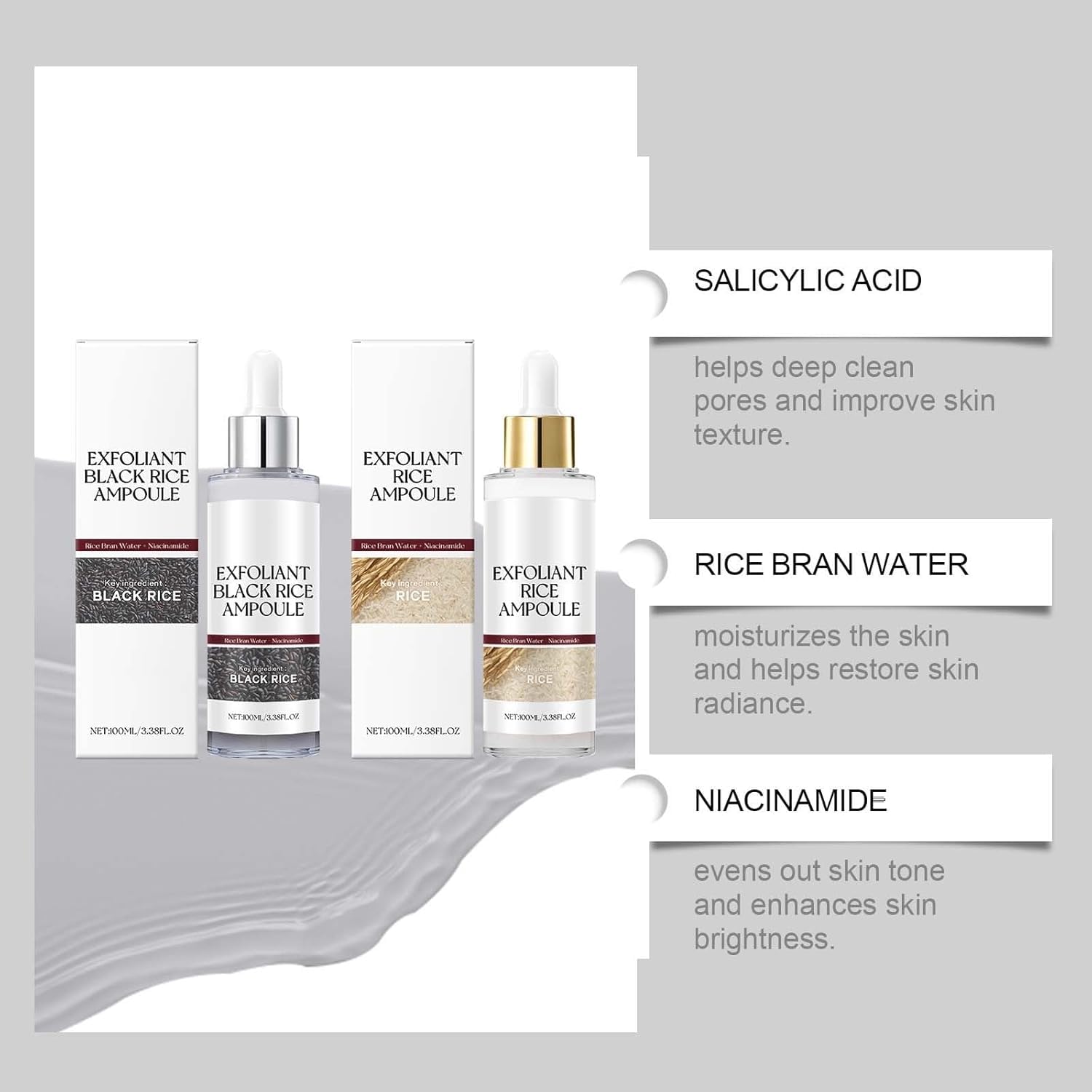 Rice Ampoule Duo Peel Shot Glow Ampoule Duo White + Black Rice Soft Exfoliating Face and Body Scrub Dead Skin Cells - Image 4