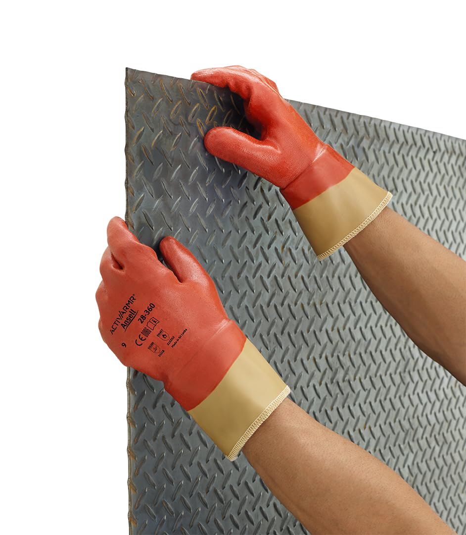 Ansell ActivArmr 28-360 Gants de Manutention, Résistance Anti-Coupure et Oléofuge, Protection Chantier, Construction, Industrie, Travaux Lourds, Homme Femme, Marron, Taille L (12 Paires)
