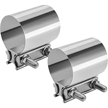 2.0 Exhaust Clamp, 2PCS 2" Stainless Steel Butt Joint Band Clamp Sleeve Coupler for Mufflers, Pipes, Catalytic Converters
