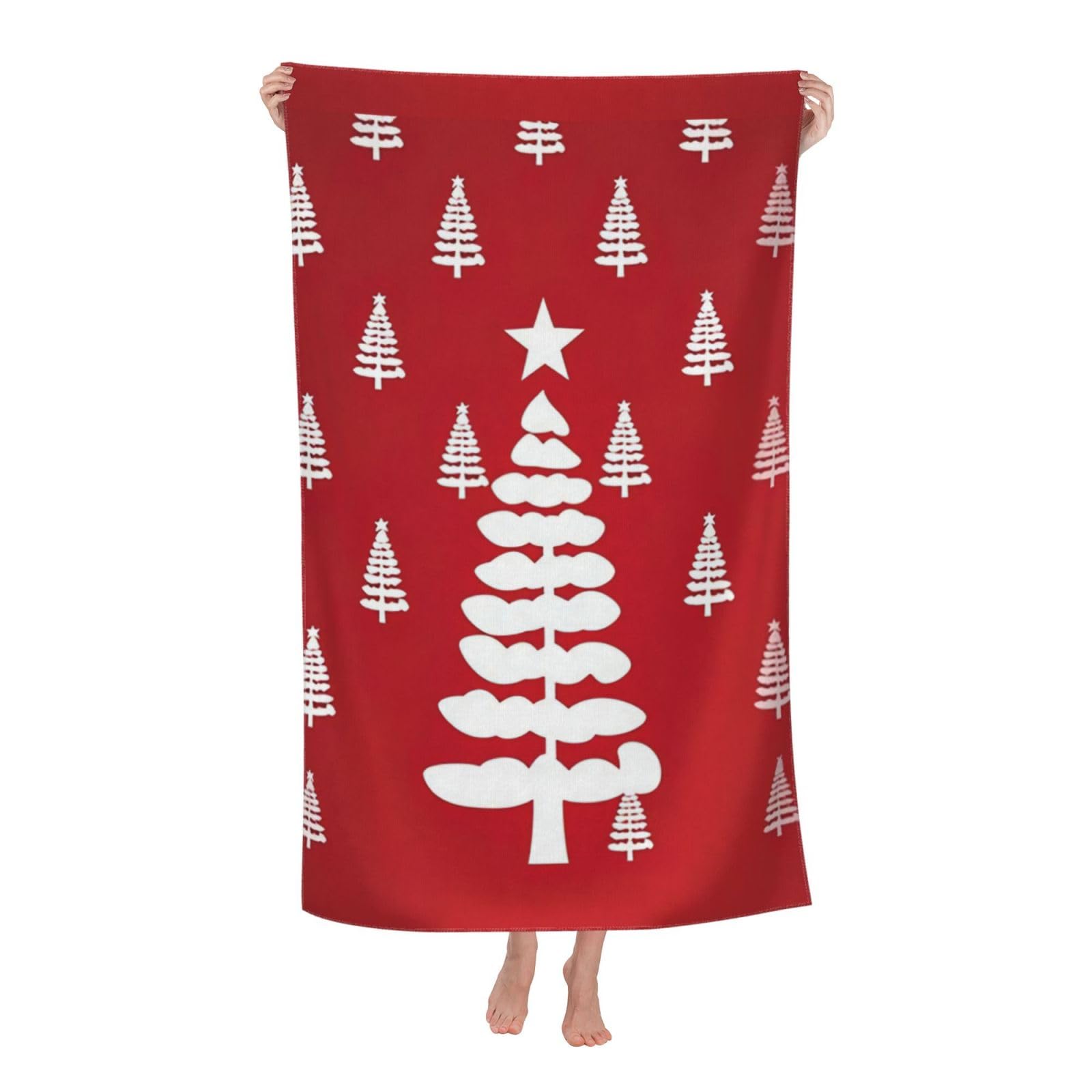 Pojknbv White Christmas Tree Print Oversized Adult Beach Towel Quick-Dry Comfortable Lightweight Travel Pool Camping