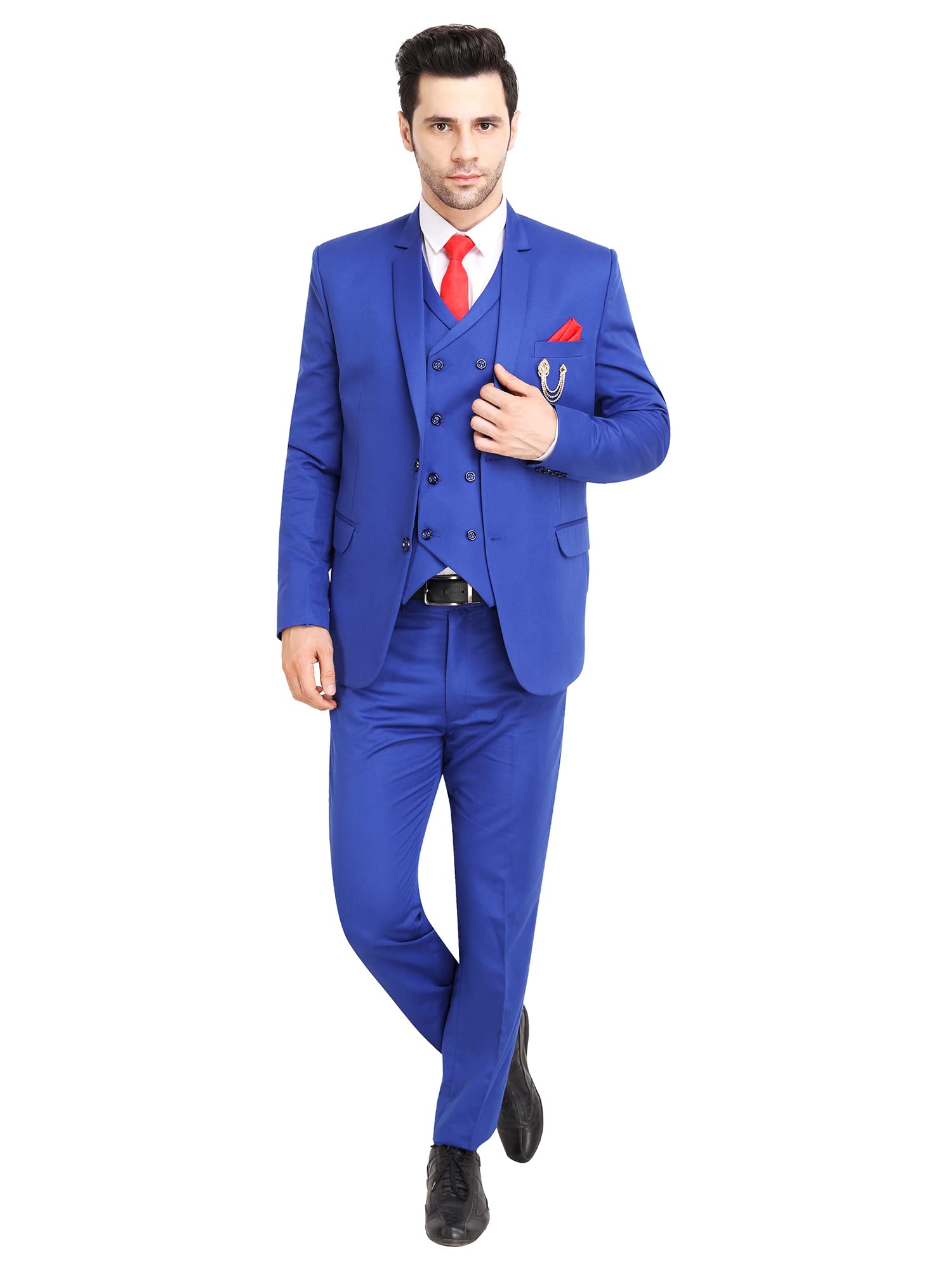 VYOM Enterprise Men's Slim Fit Tuxedo 3 Pieces Suit Set Notch Lapel Suit with Double Breasted Waistcoat Crocodile (34,Royal Blue)-picture-28