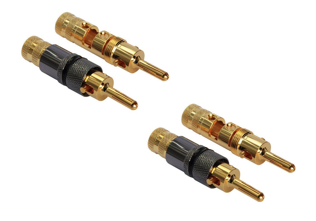 Fiche banane à expansion plaqué or 24 K pour câble de 9.0 mm – Deux couples