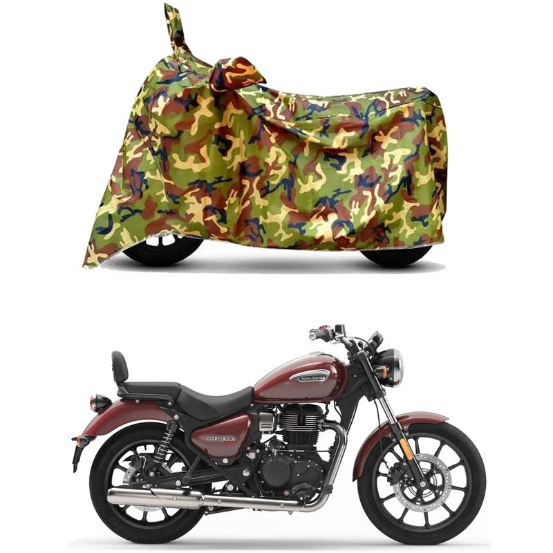 Image of Waterproof 100% PVC Coated Bike Scooty Two Wheeler Body Cover Compatible for Royal Enfie Super Meteor 650 /UV-Rays /Heat Protection /Birds Dropping /Scratchproof /Dust Proof [6X6 Jungle Print]