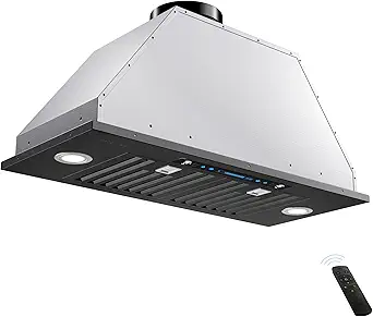 IKTCH 36 inch Black Built-in/Insert Range Hood, 900 CFM Ducted/Ductless Stainless Steel Kitchen Vent Hood with 4 Speed Gesture Sensing&Touch Control Panel(IKB01-36-BSS)