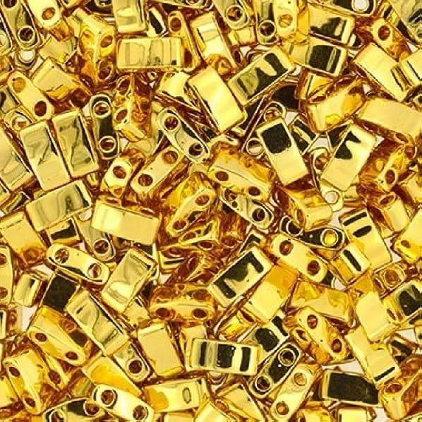 5 g Miyuki Tila-Half Tila-Quater Tila 2-Hole Beads, Size Half Tila 5 x 2.3 mm, 24K Gold Coated (# 0191), Japan, Glass โ image 1