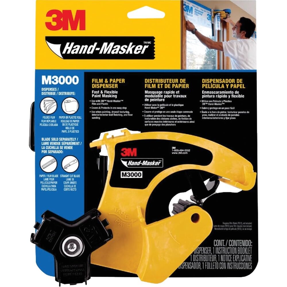 3M Hand-Masker M3000 Distributeur de Film et de Papier - 1 Distributeur, Toutes Largeurs de Ruban - Pour Fenêtres, Portes, Baignoires et Autres Surfaces (sans lame)