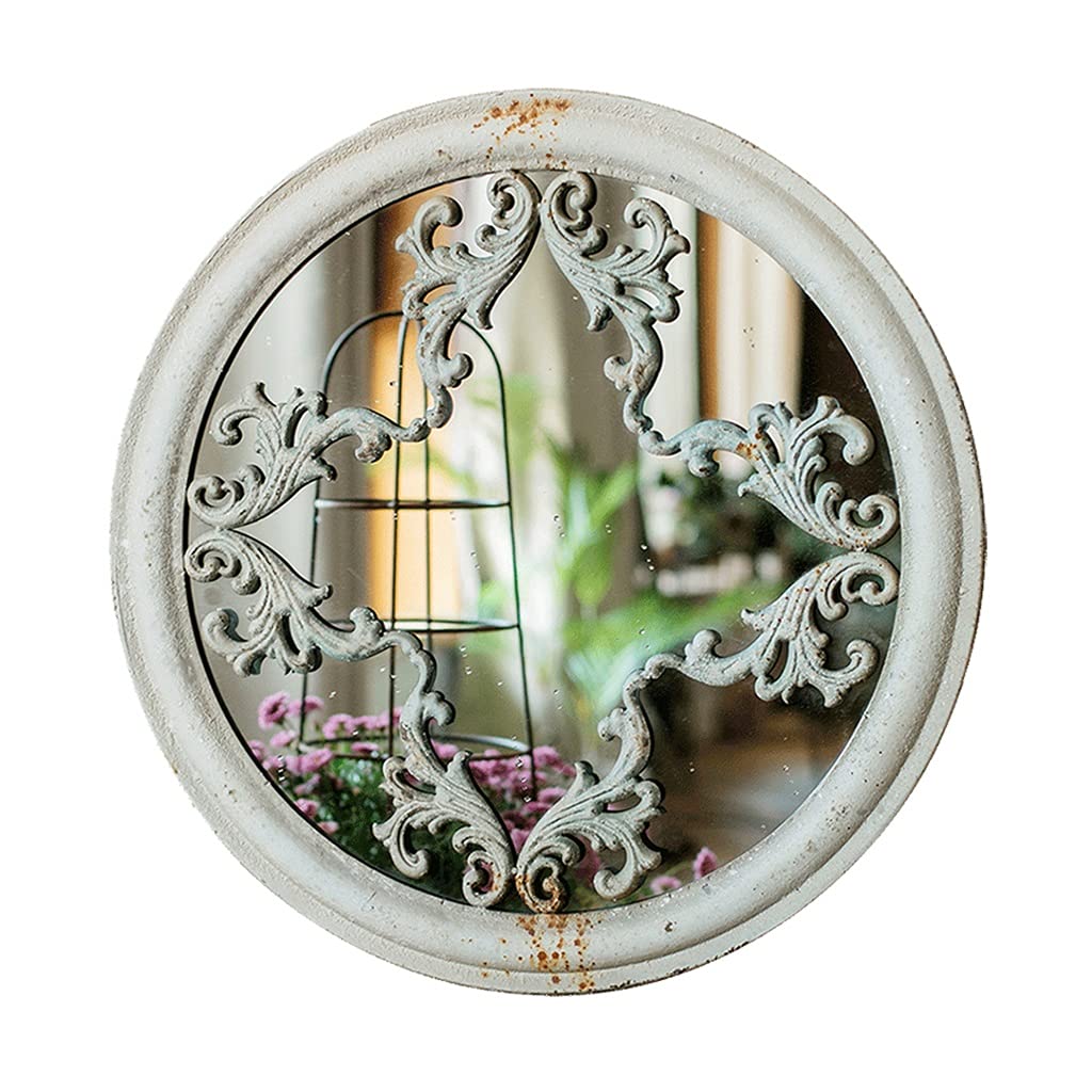 Specchio Espejo redondo con estampado retro, espejo de maquillaje de hierro forjado para colgar en la pared, espejo de baño, espejo decorativo, espejo de tocador/espejo colgante (color: A, tamaño