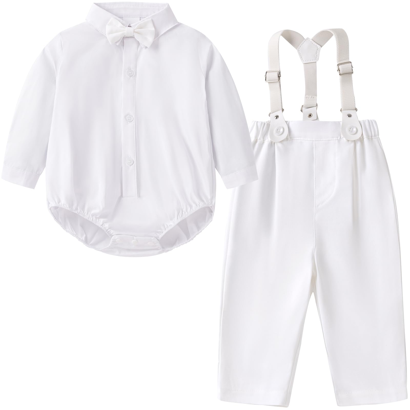 Booulfi Baby Jungen Taufkleidung Baumwollstoff Taufanzug 4 Teiliges Weiß Mit Fliege Oberhemd Hut Unterhosen Hose (as3, age, 3_months, 6_months, 239 weiß)