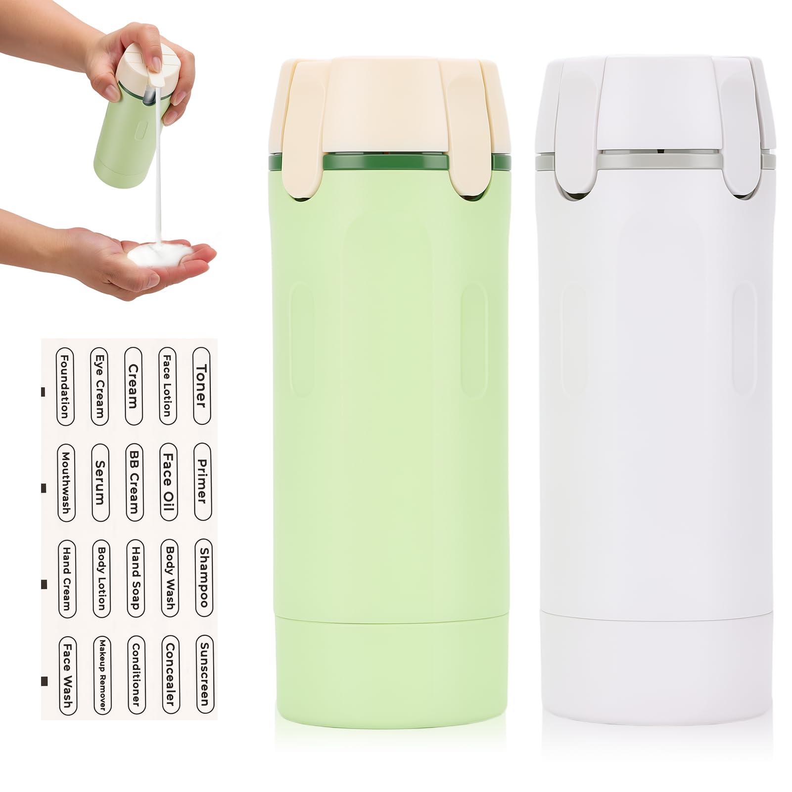 Dispenser da viaggio 4 in 1, bottiglie da viaggio ricaricabili da riempire, contenitore da viaggio a prova di perdite, con scala ed etichette per shampoo, gel doccia e lozione, bottiglia
