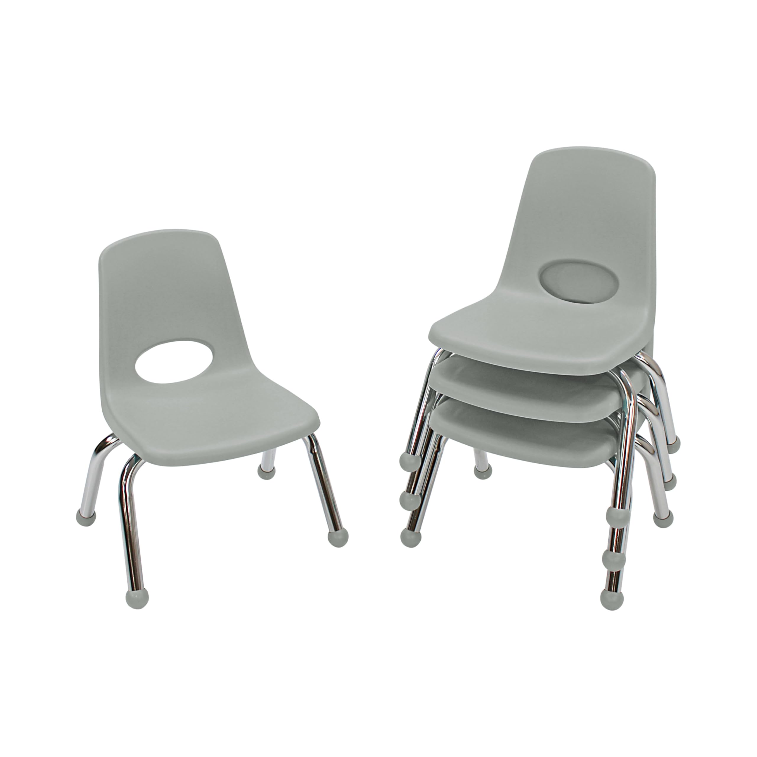 FDP 10" School Stack Chair with Ball Glides, Light Gray, 4-Pack, 10377-LG