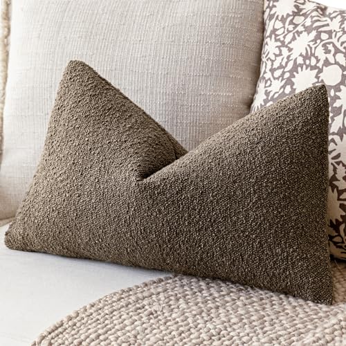 Image of Foindtower Pack of 2 Textured Boucle Throw Pillow Covers Accent Solid Decorative Lumbar Pillow Cases Cozy Soft Couch Cushion Case for Chair Sofa Bedroom Living Room Home Decor 12x20 Inch Light Brown