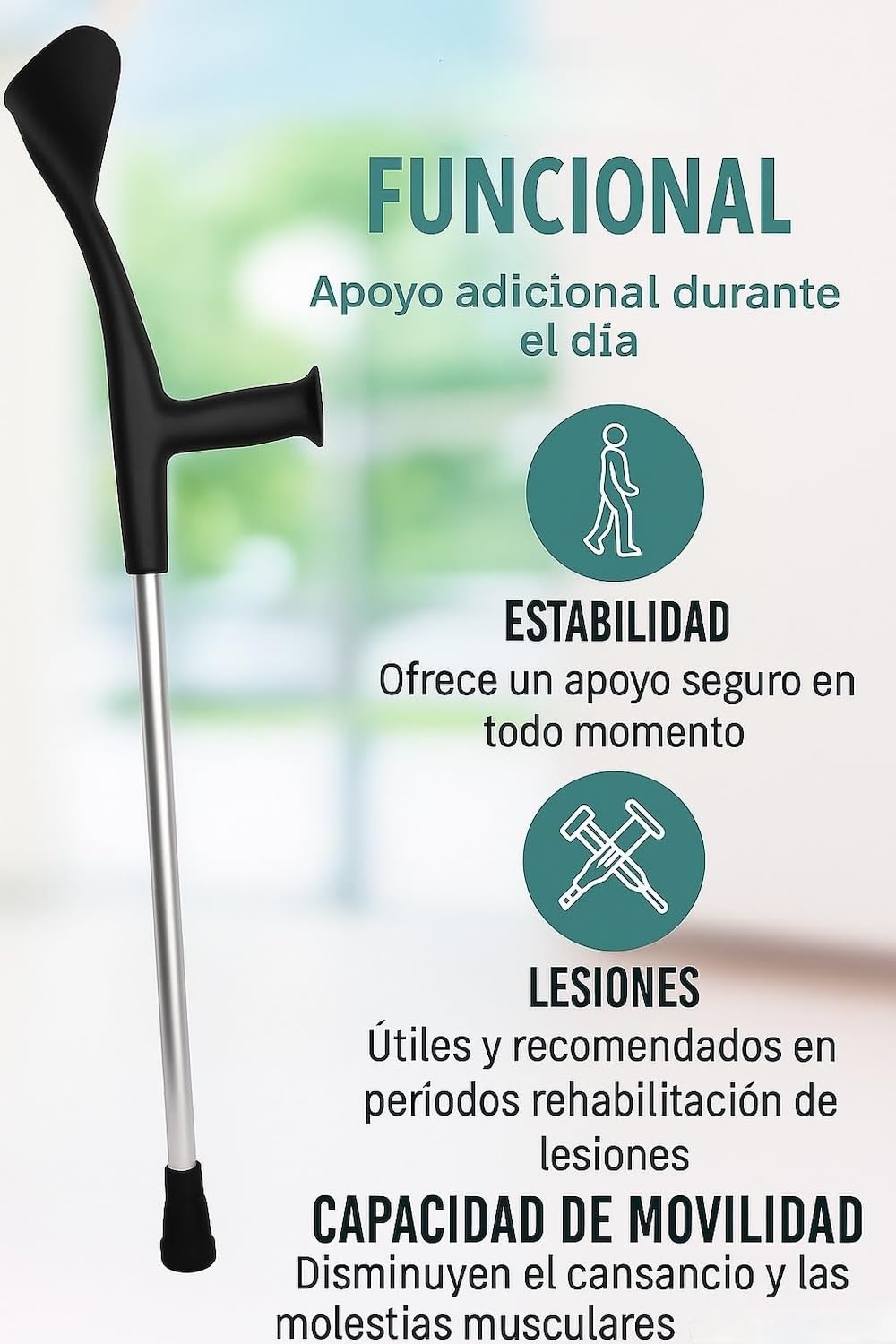 Muletas Adulto de Aluminio Regulables (Par) – Bastones Ortopédicos para Recuperación y Rehabilitación – Altura Ajustable 68-98 cm, hasta 125 kg. Fabricado en España.
