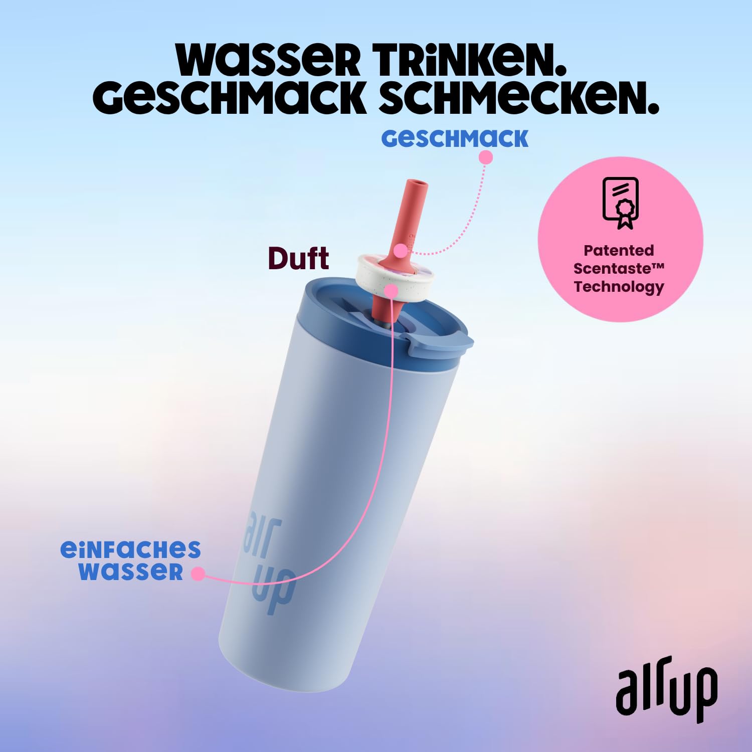 air up Original Tumbler Starter-Set 700ml in Dusty Blue mit Pods in 5 Geschmacksrichtungen + Podcase Blue Gaze | Trinkflasche, BPA-frei