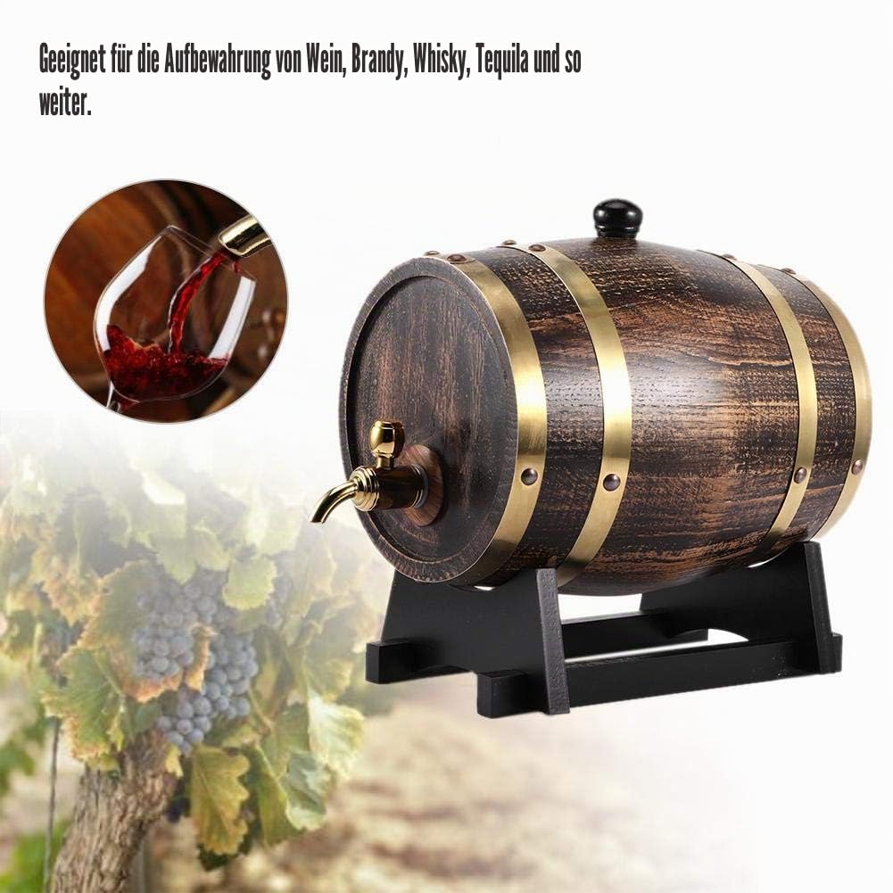 3L Weinfass aus Eiche Retro Stil mit Zapfhahn und Bock Stopfen für Wein Brandy Whisky Lagerung und Home Bar Dekoration