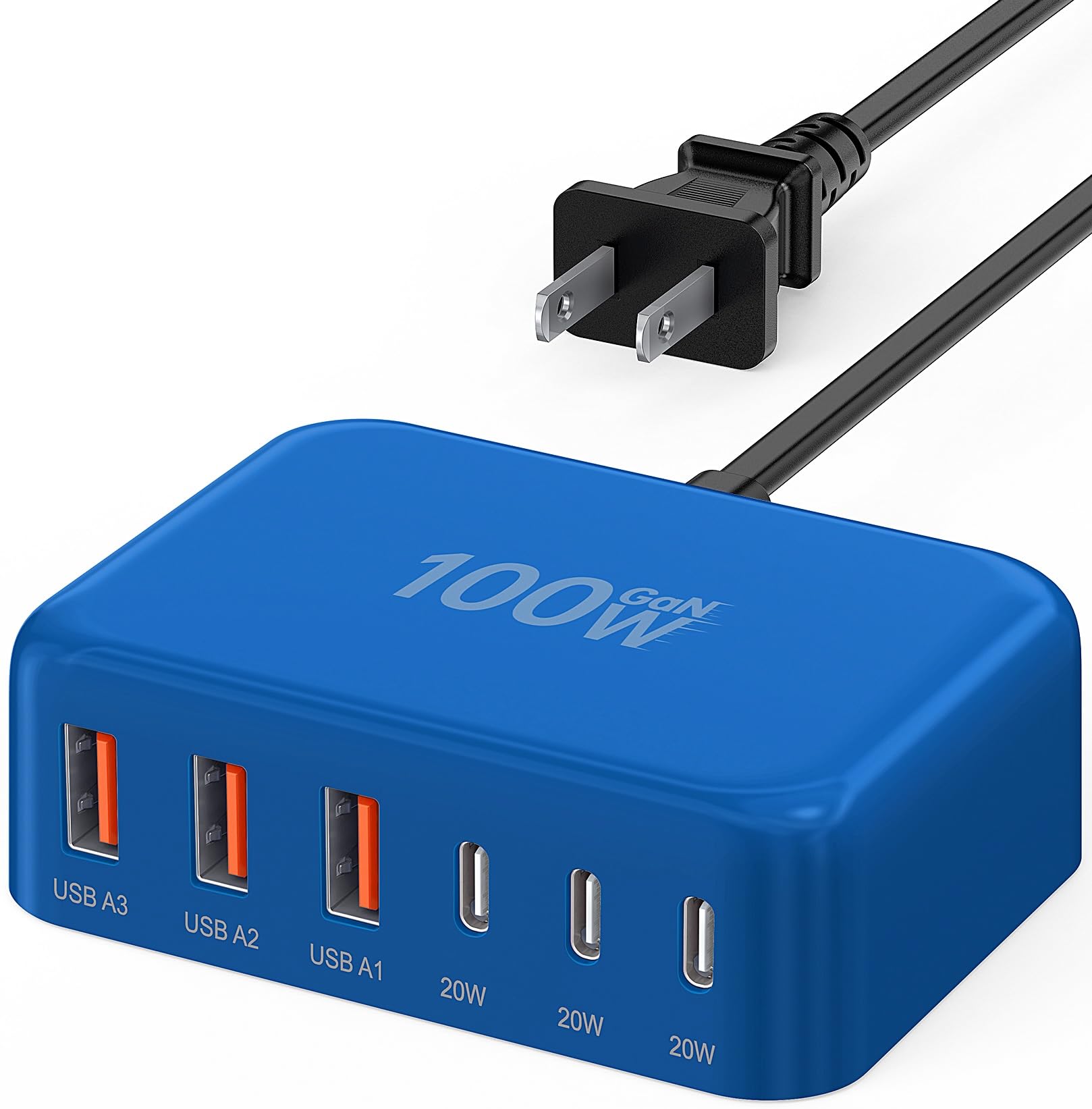 USB Fast Charger Block 50% Smaller 100W Max 6-Port GaN USB Charging Station