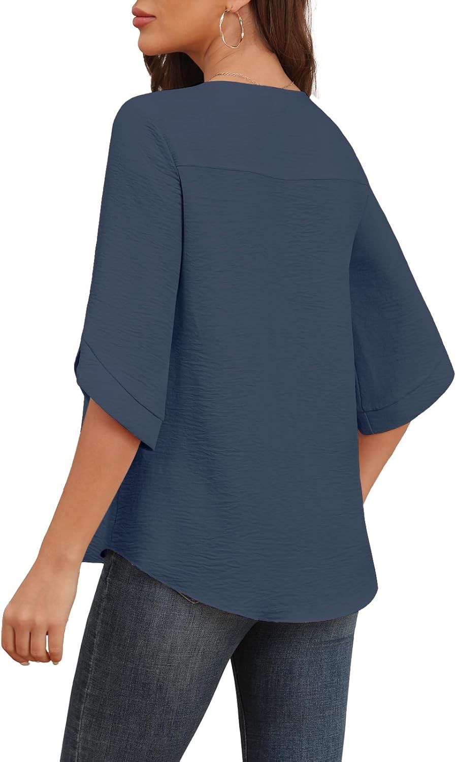 Askyes Women's 2026 Summer Chiffon Blouses Bell Short Sleeve Tshirts Casual Loose Flowy Dressy Work Tops for Leggings Blouse - Image 2