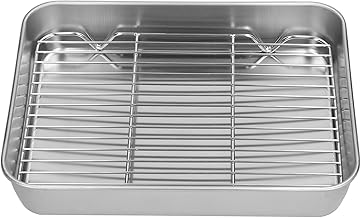 Roasting Pan with Rack, Stainless Steel Roaster with Rack, Easy Clean Rectangular Roasting Pan and Rack Set, Non Stick Rectangular Deep Dish Oven-BBQ Bakeware for Baking Cooking (23.5 * 17.5 * 5CM)