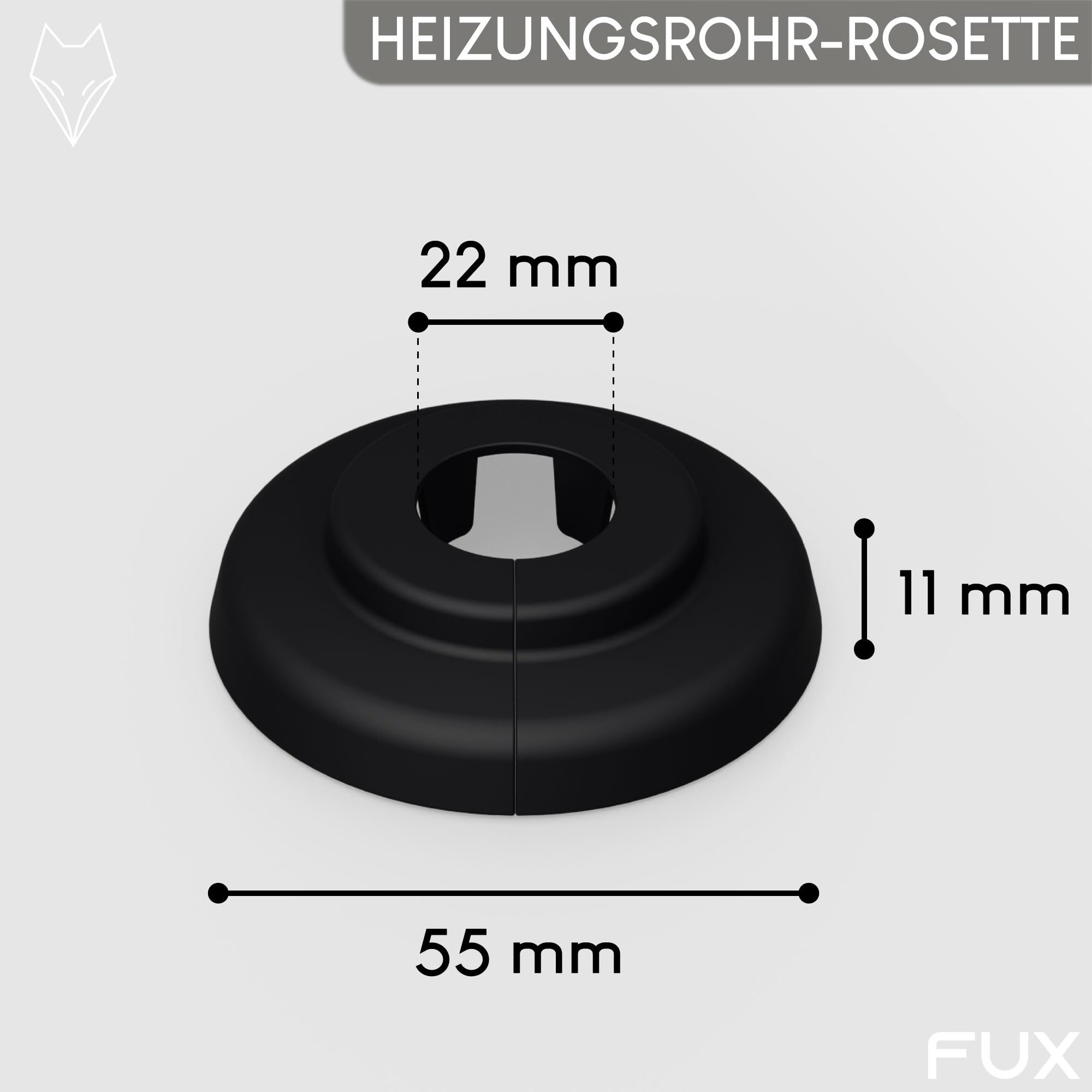FUX 6 sztuk osłony rur grzejnika do rur o średnicy 12–35 mm; pierścienie do rur grzewczych, białe, czarne, szare, brązowe (22 mm, kruczoczarne 9005)