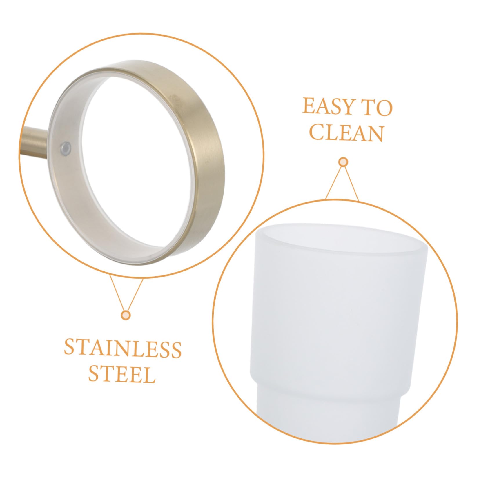 TEHAUX Portacepillos de Dientes de Pared para Baño en Acero Inoxidable | Vaso de Vidrio Esmerilado, Diseño Mural Estable, Accesorio Incluido para Uso en Cocina y Dormitorio