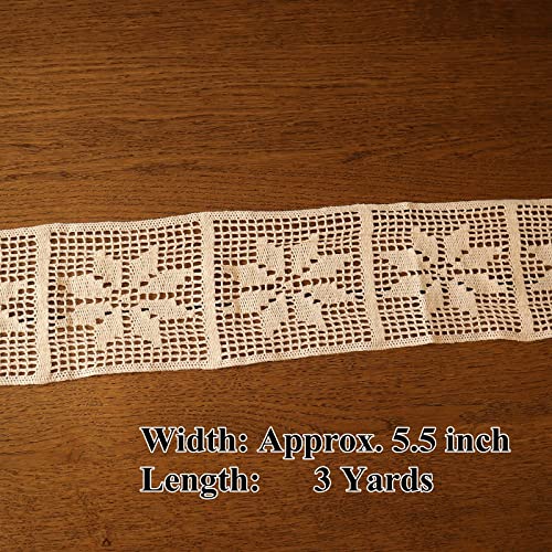Idongcai Cotton Lace Fabric Trim Ribbon For Sewing 3 Yards,5-1/2 Inch Wide Lace Fabric Beige Vintage, For Diy Crafts Home Decorations #TOP1