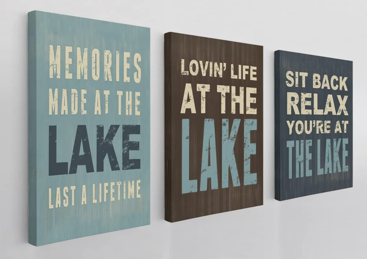 Lake Life Memories Made At The Lake Wall Art Canvas Farmhouse Lake Life Theme 11x14 Inch Prints(Set Of 3) Decor For Bedroom Living Room Lake House Porch Camper Cabin,Gift For Women Men Lake Lovers