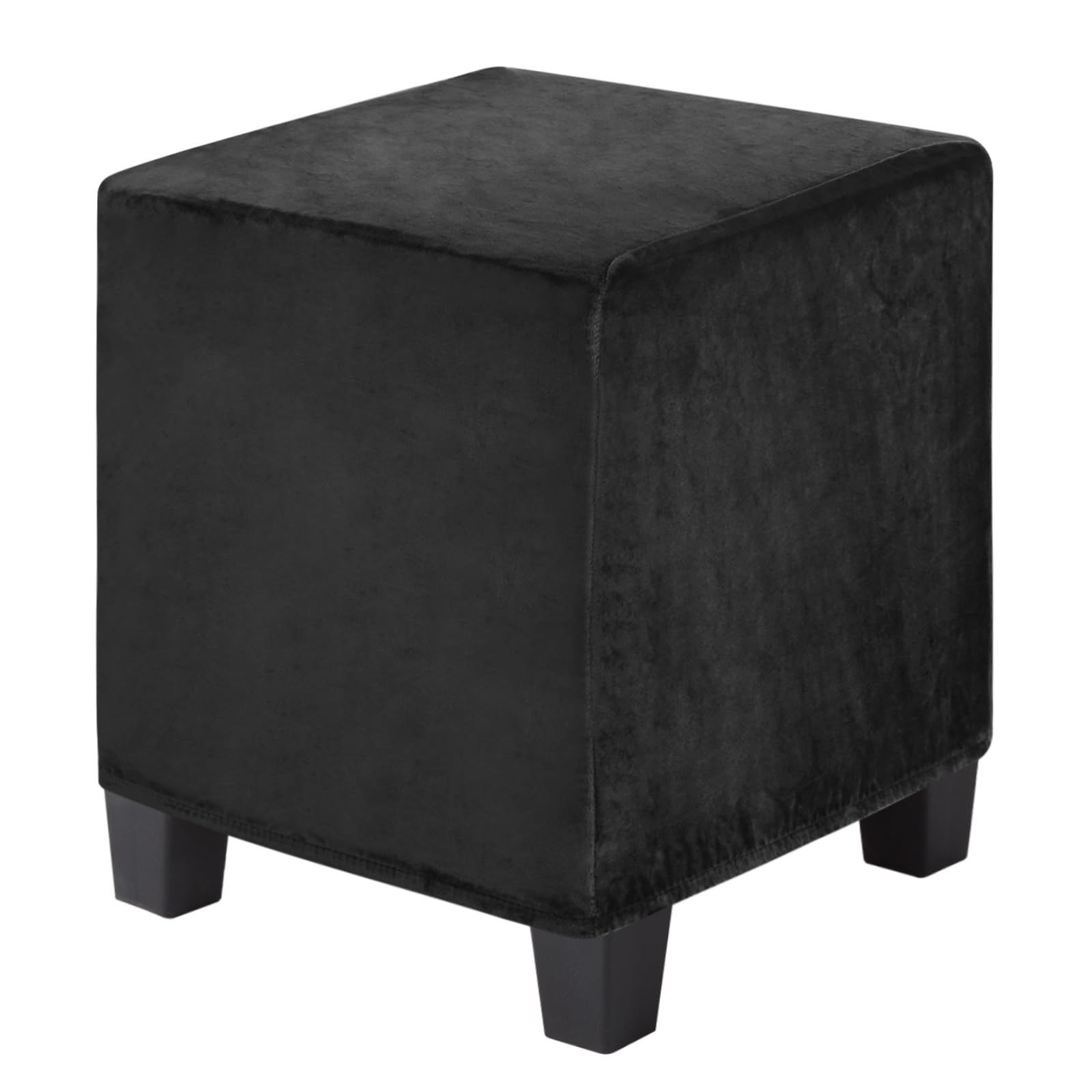 M METERXITY 1-Pack Square Ottoman Cover, (15-18) x(13-18) x(13-18) Inch Stretchable Velvet Fabric Ottoman Slipcover Footstool Foot Rest Protector with Elastic Bottom[Black]