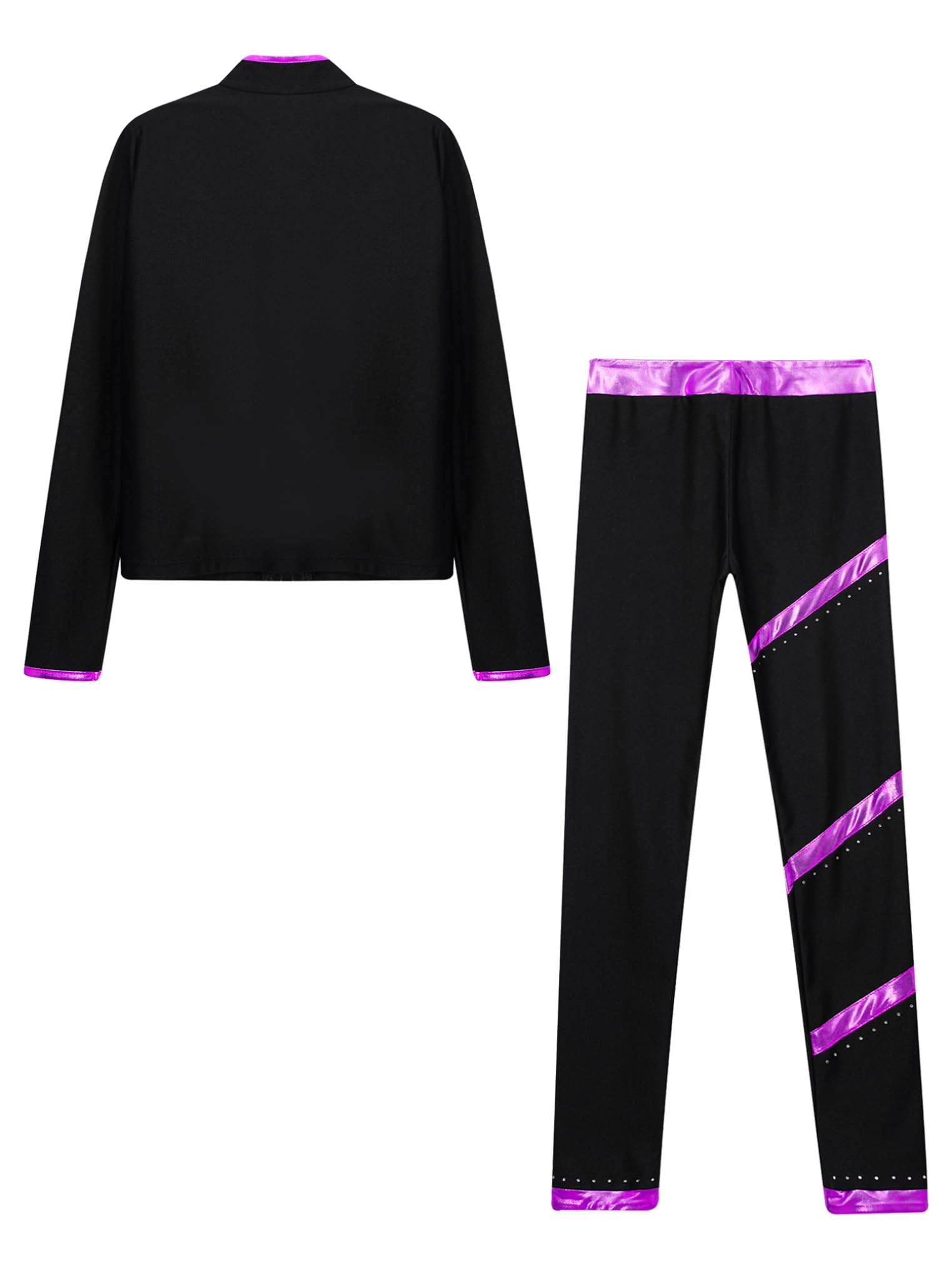 Tuta da Pattinaggio su Ghiaccio Bambina Paillettes Giacca Sportiva a Maniche Lunghe con Cerniera Giacca in Softshell Pantaloni da Allenamento Collant Skating