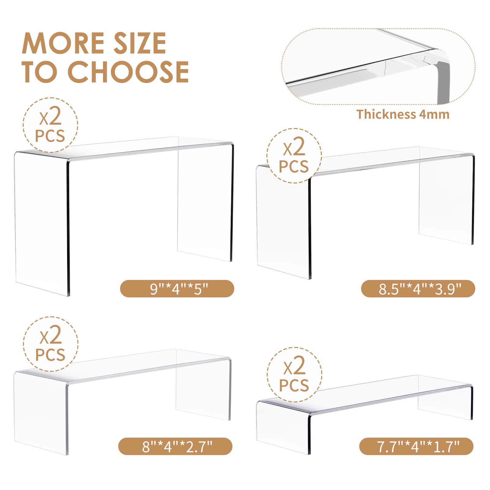 Anglelife 8 Pcs Widen Rectangle Display Stand, Clear Acrylic, 4 Levels, No Assembly Required 1