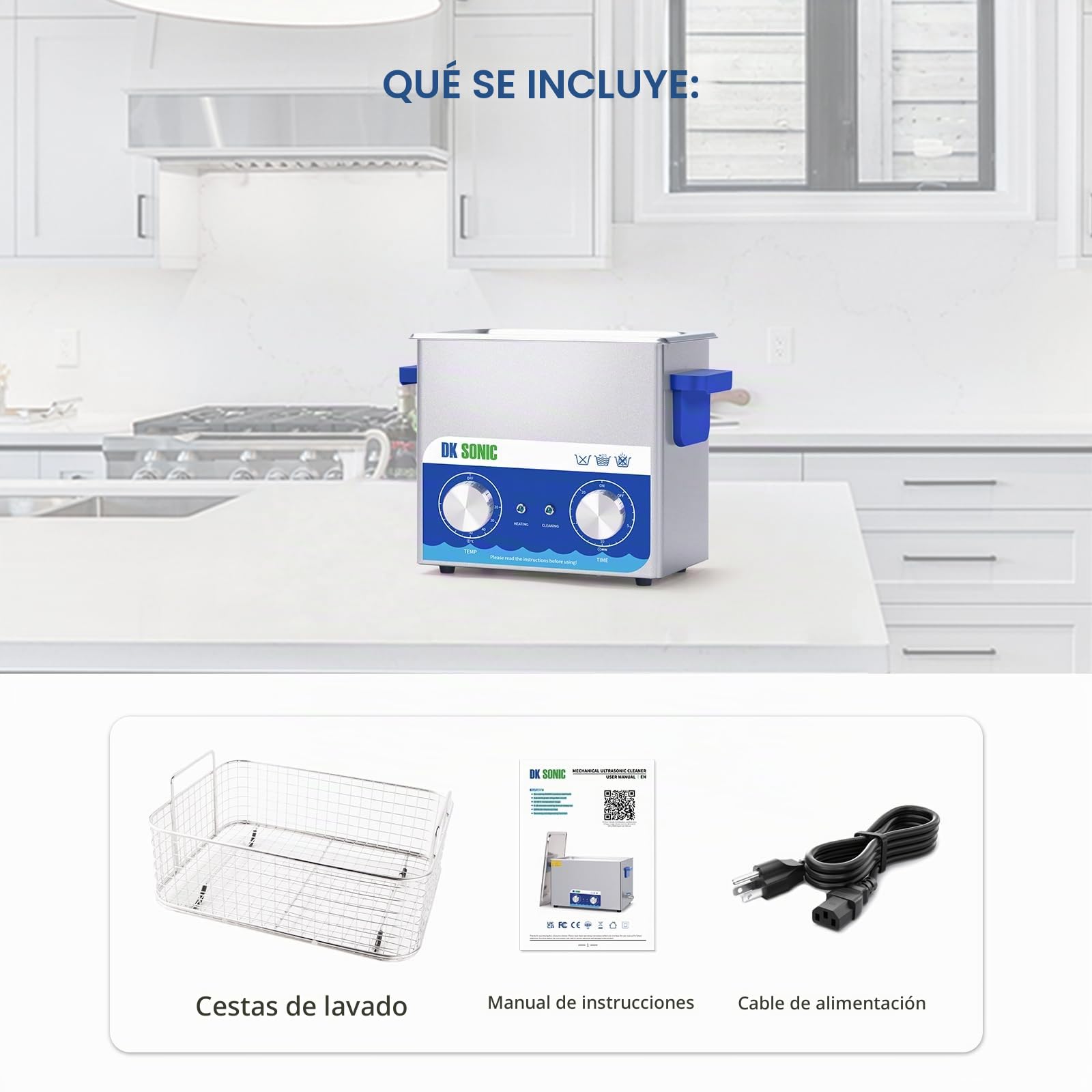 DK SONIC Limpiador Ultrasónico, Limpiador Ultrasónico de Joyas de Acero Inoxidable de 3L 120W con Calentador y Temporizador Mecánico para Lmpiar Joyas, Anteojos, Monedas (Cesta Incluida)