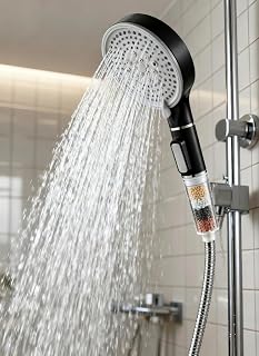 Cabezal de ducha ahorrador de agua, filtro de ducha de mano con piedra mineral y 5 tipos de chorro, cabezal de ducha presurizado con 3 capas de filtración