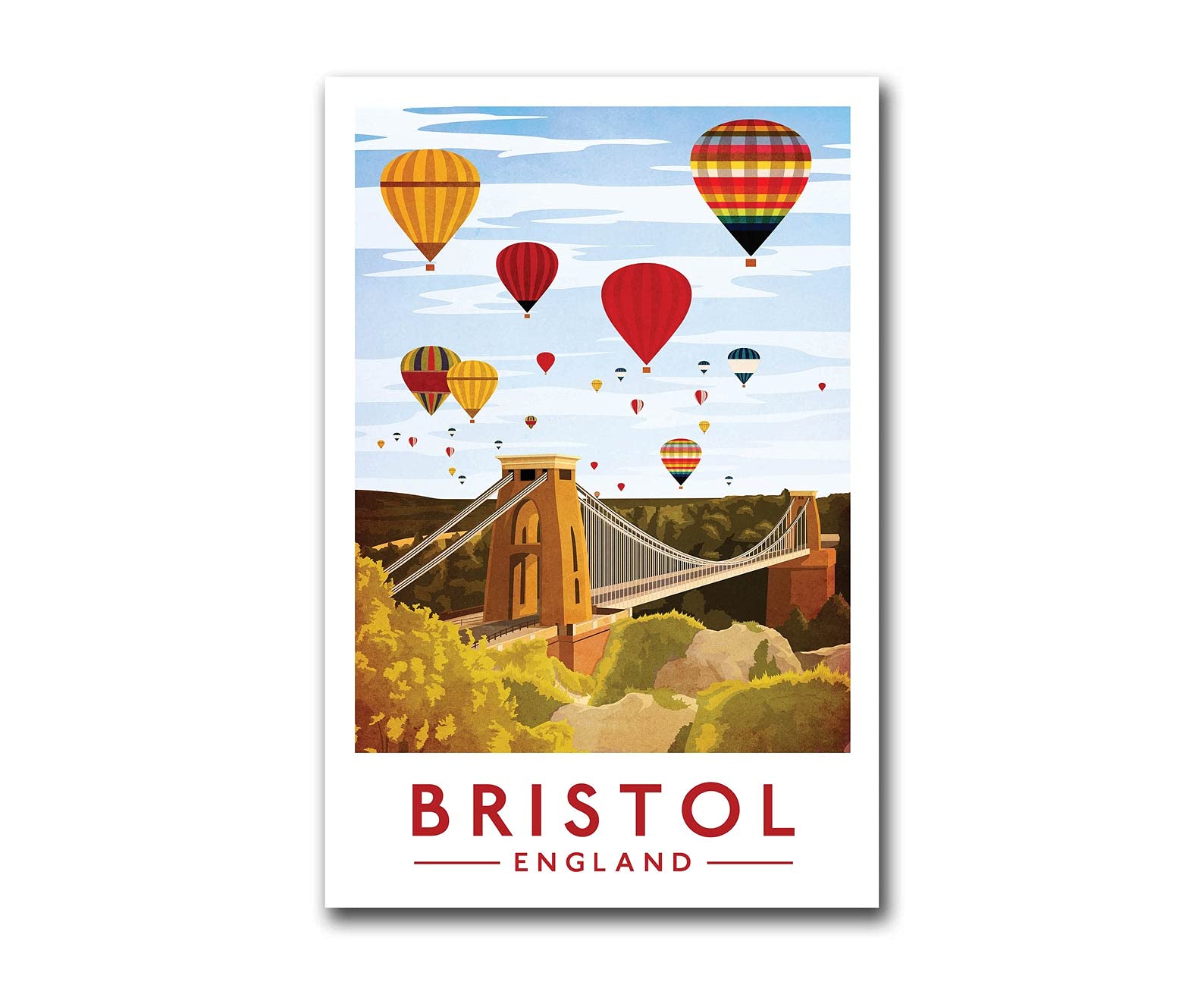 Printagonist Bristol Poster, Balloon Festival, Clifton Bridge, Vintage retro Bristol travel poster, Hot Air Balloon Print Fiesta (Matt, 24 x 16 inches)