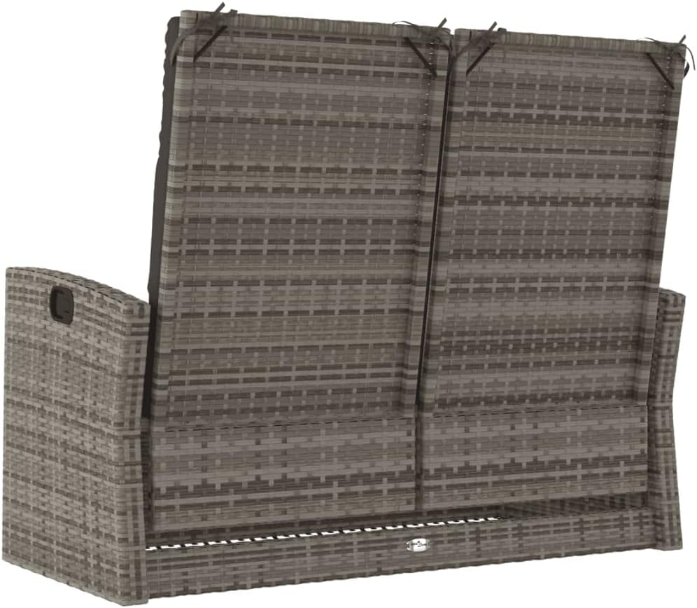 Garden Bench Grey PE Rattan 46.5 x 24.4 x 37.4 in,Reclining Garden Bench with Adjustable Armrests for Outdoor Comfort – Grey Poly Rattan Patio Furniture