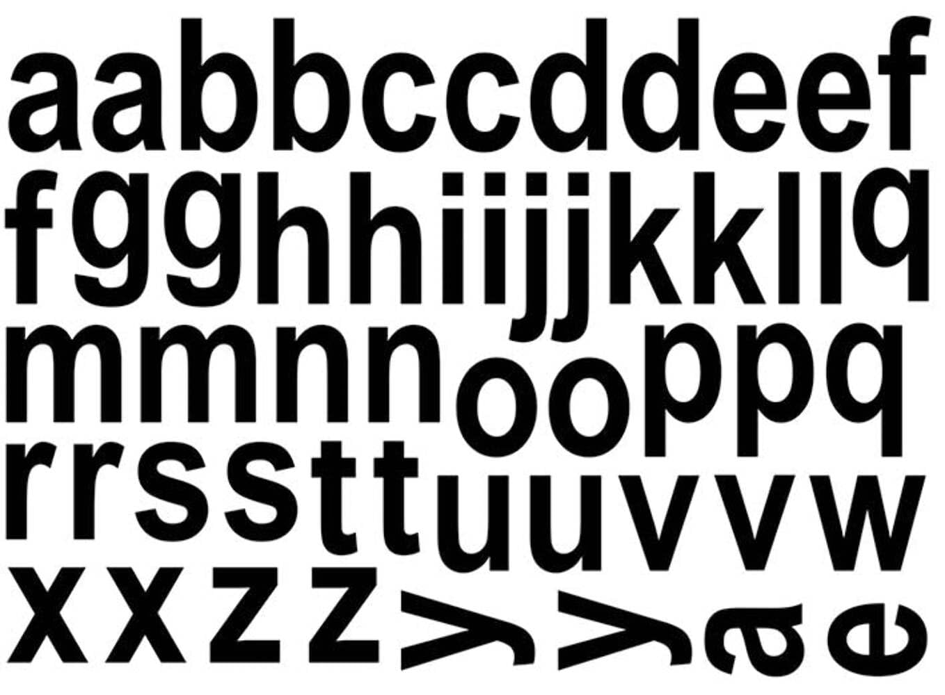 Block Alphabet Lower Case Letters 53 pcs 1 Inch Black Fused Glass Decals