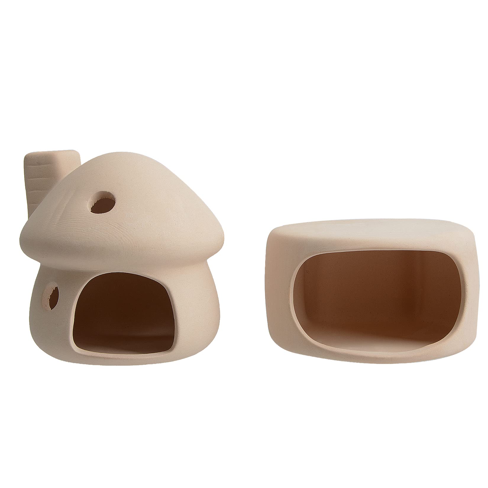 Aquarium Decor Ceramic Mushroom House with Cave Set Ornament Fish Tank Landscape Decoration for Small Shrimp for Goldfishes to Rest (Yellow)