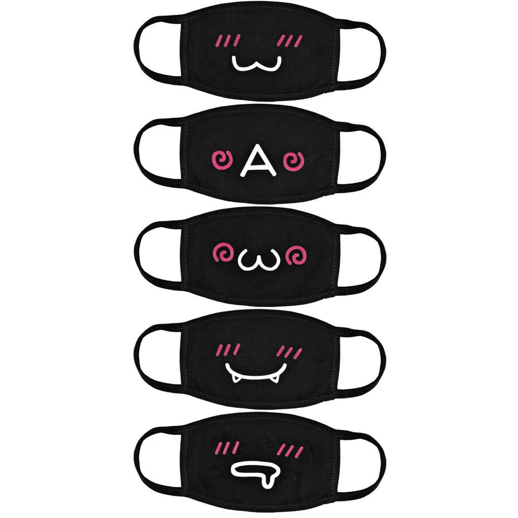 5Pcs Mouth Masks Unisex Cute Blend Kpop Unisex Cotton Mask Dust-proof Protective Earloop Kawaii Muffle Cycling kaomoji Face Mask for Kids Women and Men