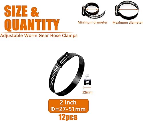 Miniatura 2 de ISPINNER Abrazadera de manguera de engranaje helicoidal ajustable de acero inoxidable de 2 pulgadas de 1.063-2.008 in, abrazadera de línea de