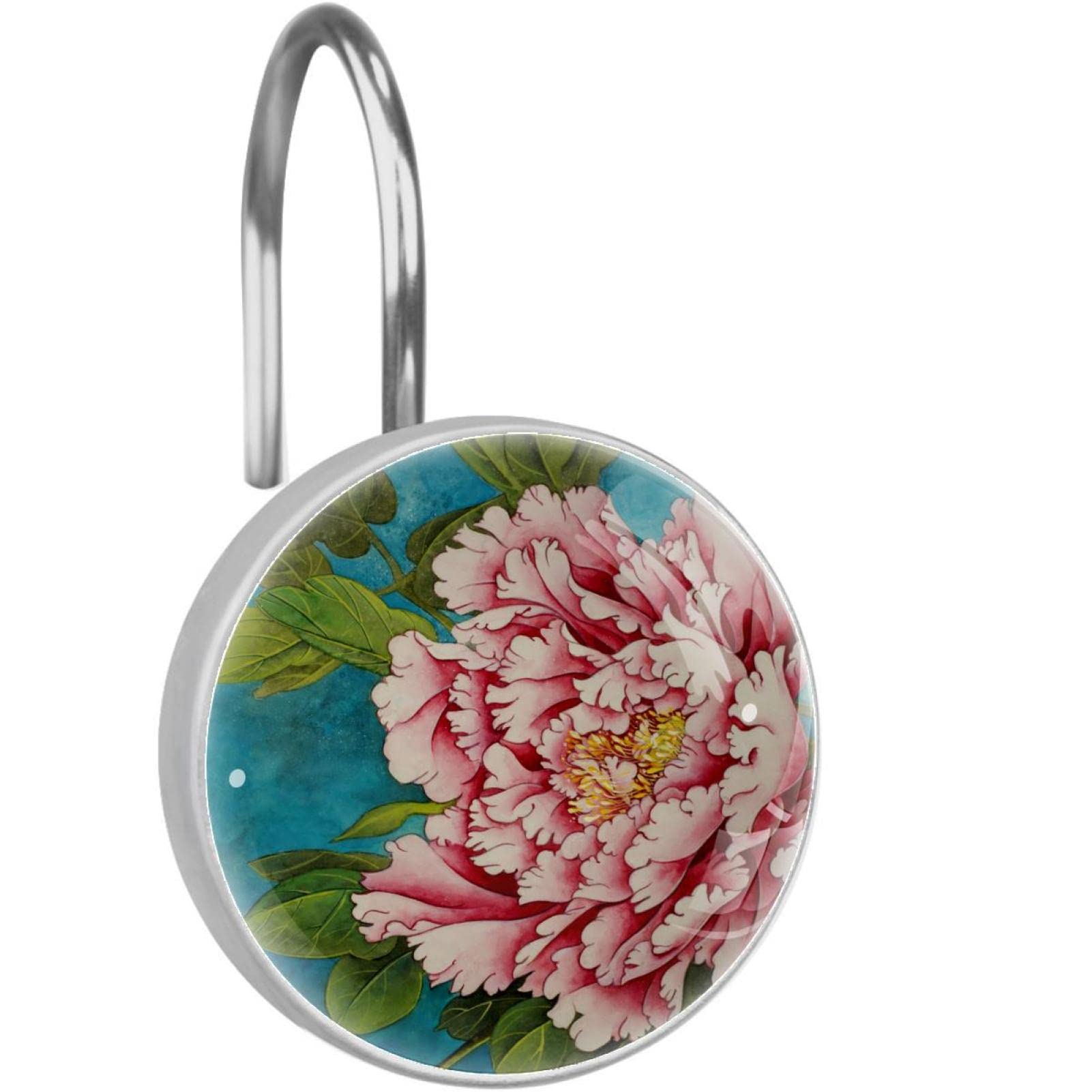 Crochets de rideau de douche coulissement fluide pivoine rétro acier inoxydable