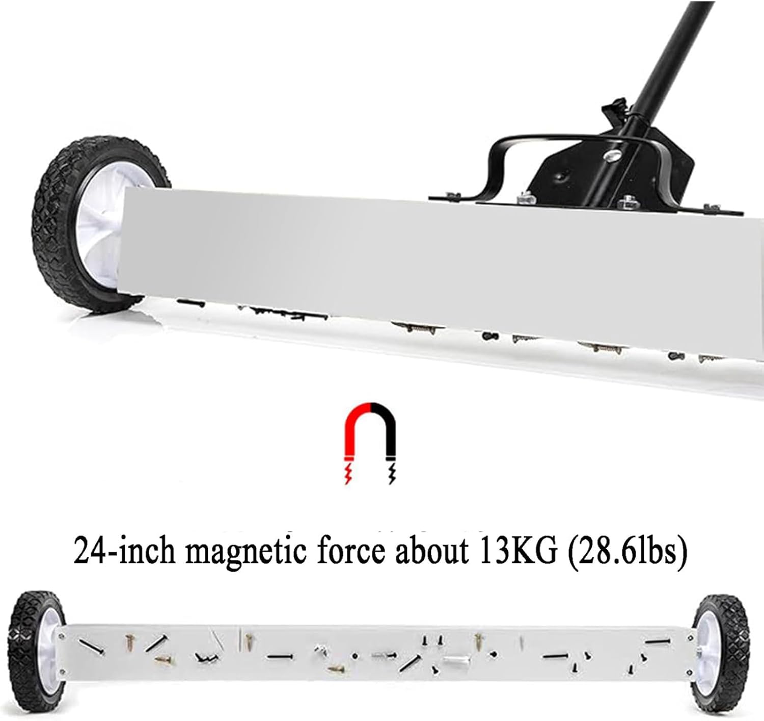 18In /24In Rolling Magnetic Sweeper with Wheels, 1200Gauss Magnetic Pickup Tool with Retractable 70-113 Cm Handle, Handpull Demagnetization, 180° No Blind Spots Pick Up,F(24In)