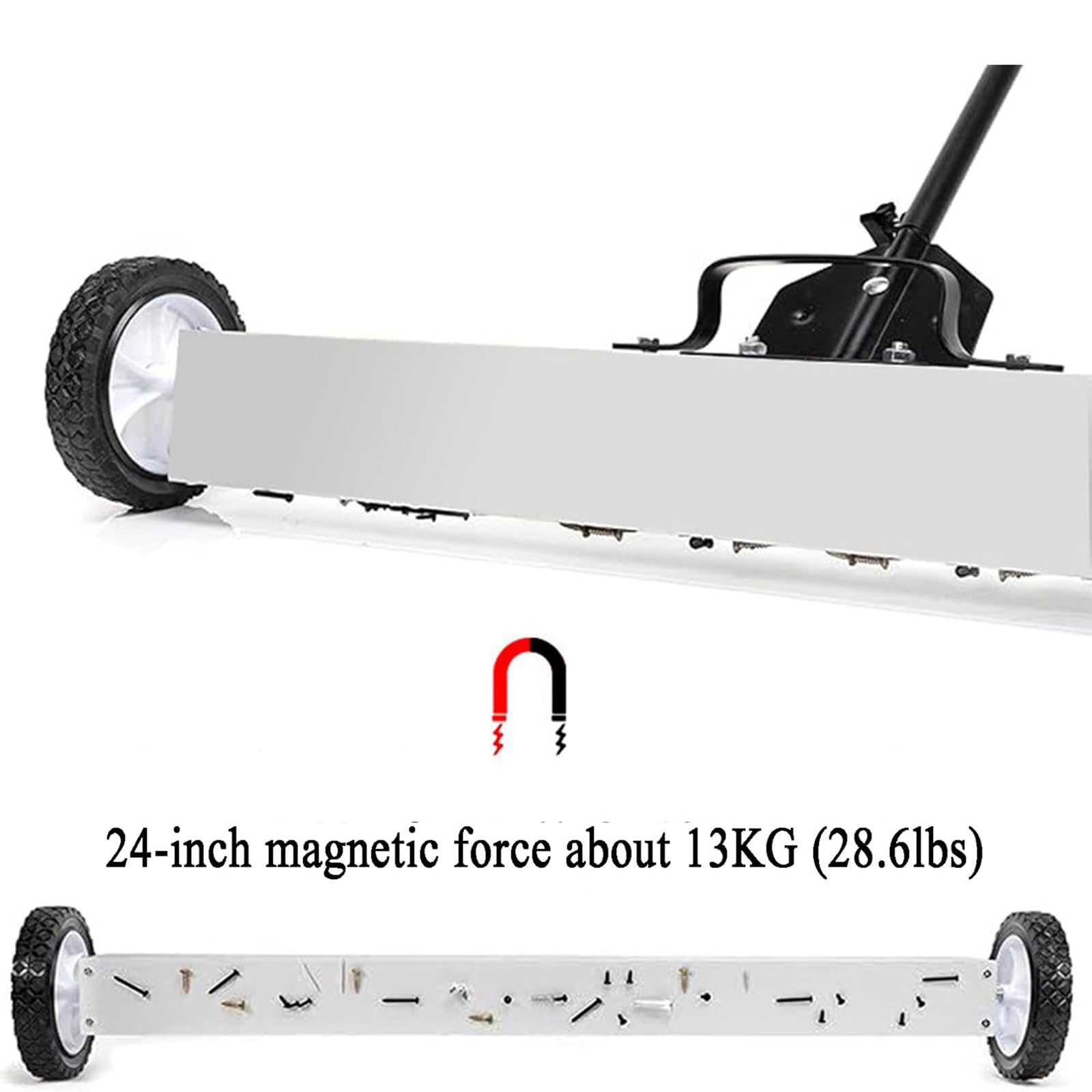 Balayeuse Magnétique Roulante 18/24 Pouces avec Roues, Outil Ramassage Magnétique 1200Gauss avec Poignée Rétractable 70-113cm,démagnétisation Manuelle,ramassage, pour Clous, Aiguilles Et Vis
