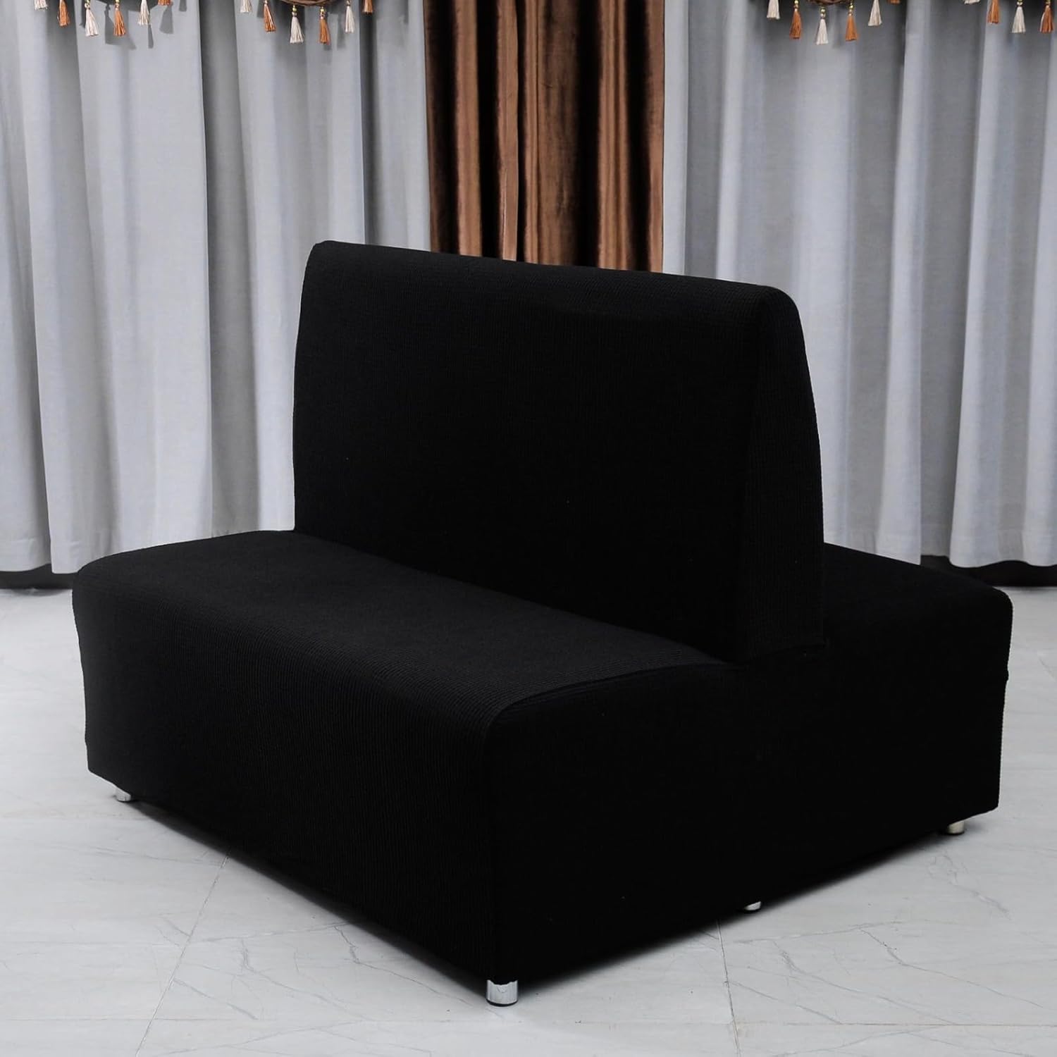 EFELIM Stretch Restaurant Booth Cover, Small Loveseat Sofa Covers Non-Slip Settee Bench Slipcover Flat-Back Upholstered Booth Slipcover (Black)