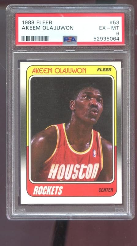 1988-89 Fleer #53 Akeem Olajuwon PSA 6 Graded Basketball Card NBA Hakeem 1988 1989 Houston Rockets 88 89