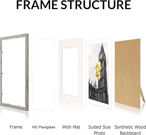 Miniatura 4 de Portarretratos de 8 x 10 pulgadas, color gris envejecido, paquete de 2 unidades, para exhibir imágenes de 5 x 7 pulgadas con paspartú o de 8 x 10