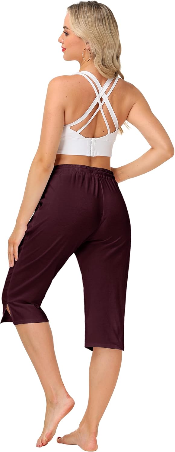 Women Yoga Capri Pants Comfy Drawstring Lounge Sweatpants with Side Pockets - Image 7