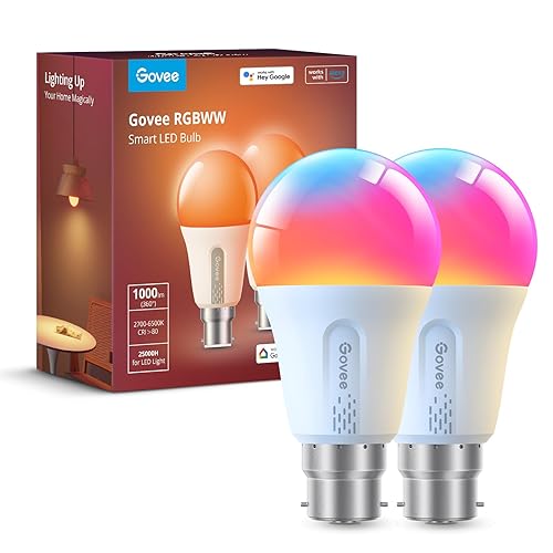 Govee Smart Bulb RGBWW, 1000lm Wi-Fi LED Bulbs B22, Smart Light Dimmable, DIY 16 Million Colors, 64 Dynamic Scenes, Works with Alexa & Google Assistant, 2 Packs - 2