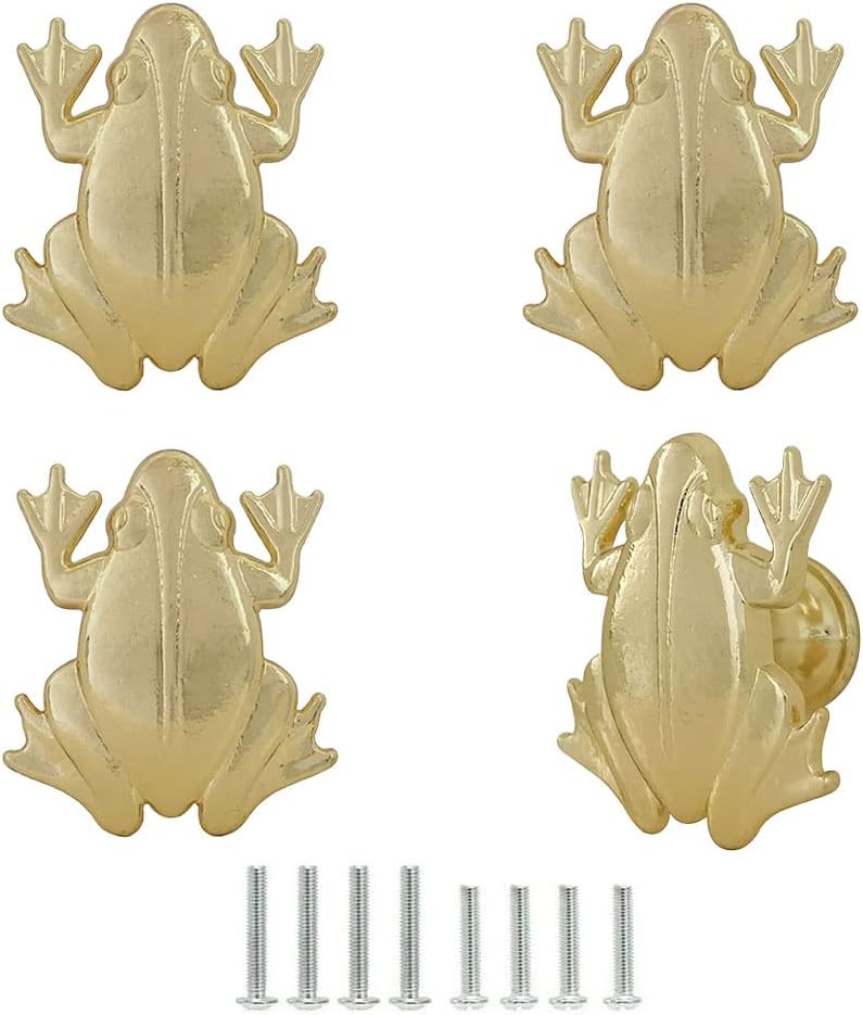 Frog Cabinet Knobs, Decorative Metal Frog Shaped Single Hole Drawer Knob Pull Handle for Cupboard Closet Door Dresser Hardware Furniture Knobs Handles -4pcs (Ancient Gold)