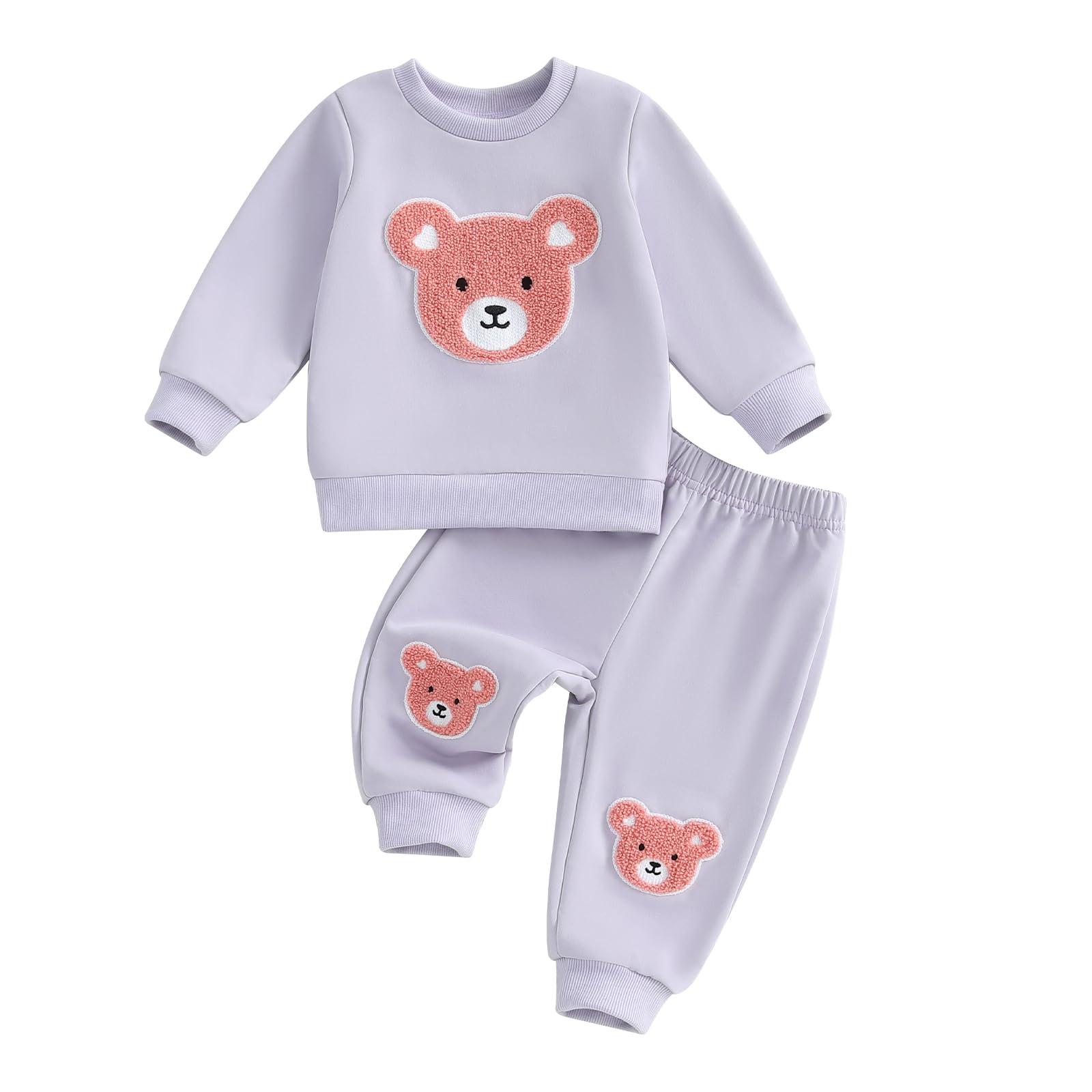 WZTYYDS Toddler Baby Girl Fall Winter Clothes Bear Embroidered Long Sleeve Sweatshirt Pants Outfits Set 2Pcs Sweatsuit