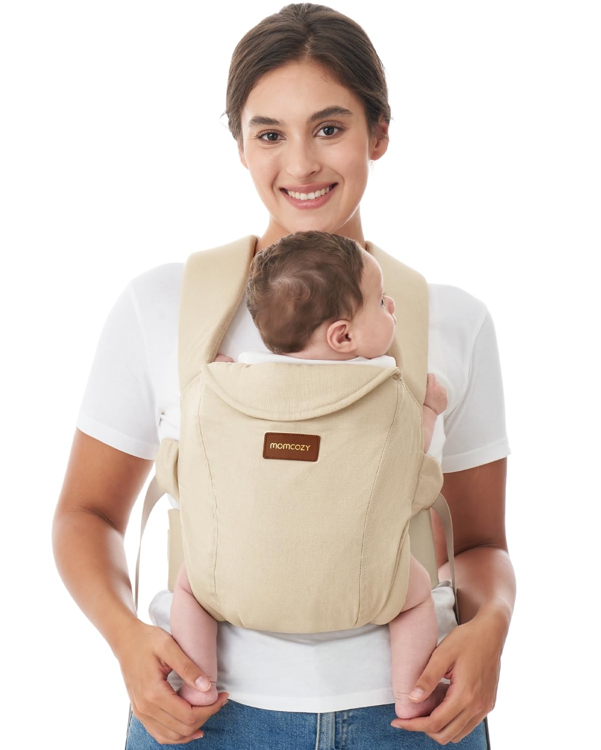 Momcozy Babytrage Neugeborene ab Geburt | Ergonomische Tragehilfe mit Nackenstütze | Leicht &amp; sicher (3-11 kg), Khaki