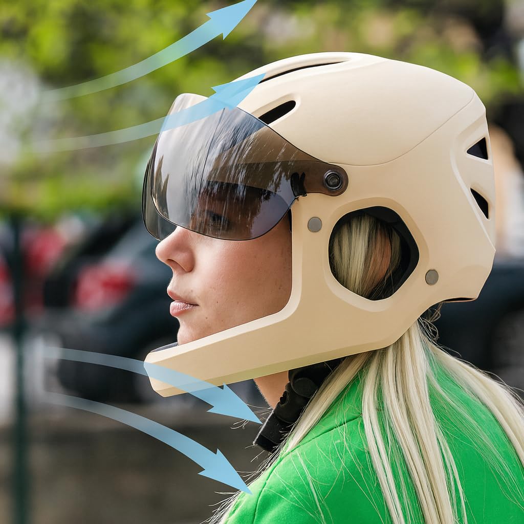 THE BEAM Virgo Casco Integral – Casco de Protección Completa para Bicicletas Eléctricas, Patinetes y Movilidad Urbana, Ligero, Visera Integrada, Luz de Frenado Inteligente, Unisex