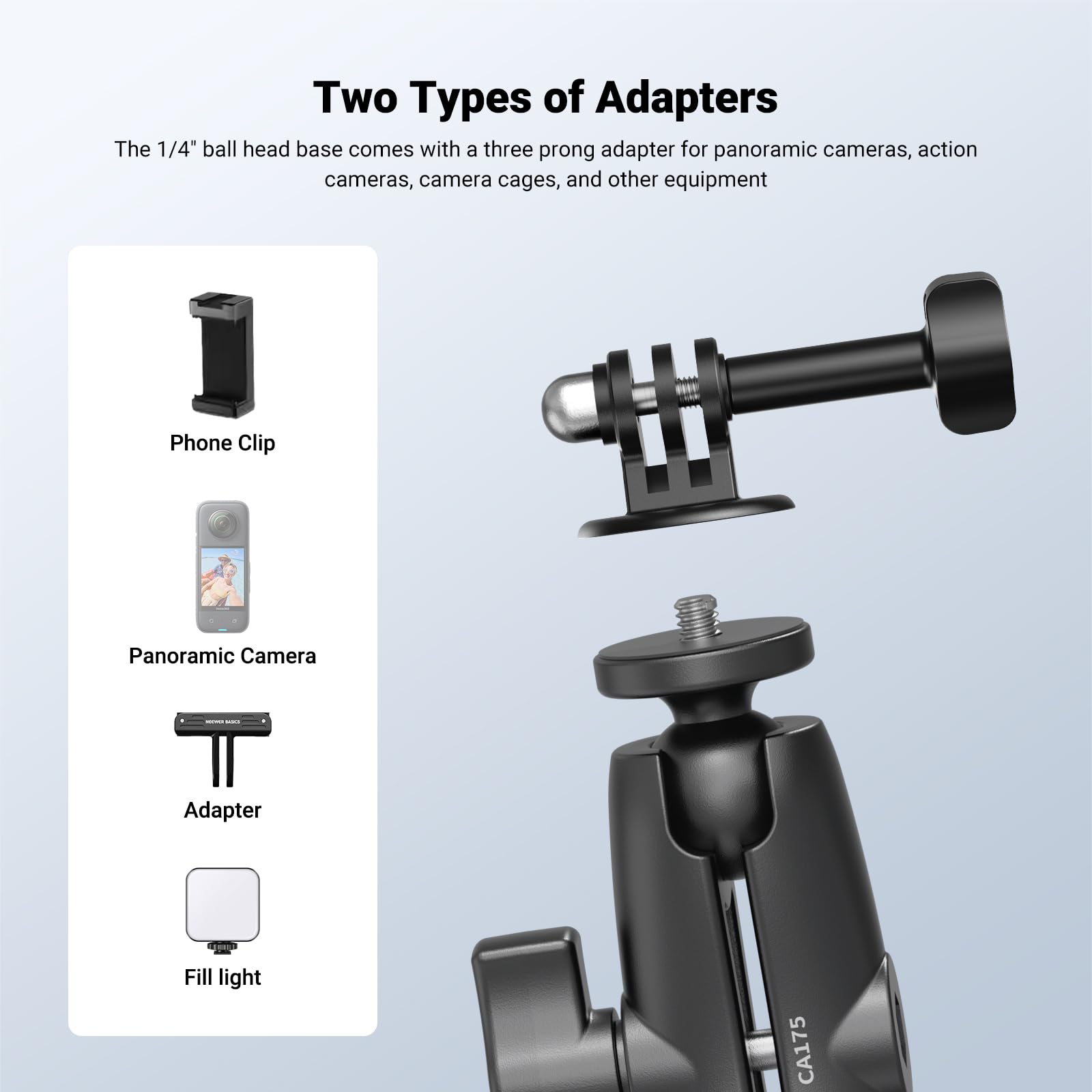 NEEWER Supporto a Morsetto per Manubrio Moto Bici Staffa Magnetica per Auto Kit Accessori Action Cam Compatibile con Insta360 X5 X4 X3 GoPro DJI AKASO, Teste Sfera a 360° per Riprese Video POV, CA175